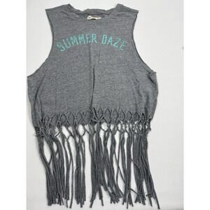 Hollister Junior‎ Girls Sleeveless Fringe Tshirt Gray X Small XS